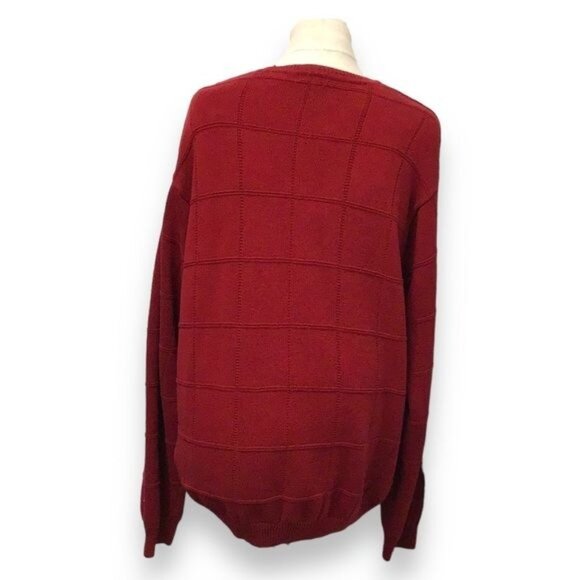 IZOD Mens Crewneck Knit Pullover Sweater Vintage 90s Chunky Cotton Grid Red XXL - Picture 4 of 9